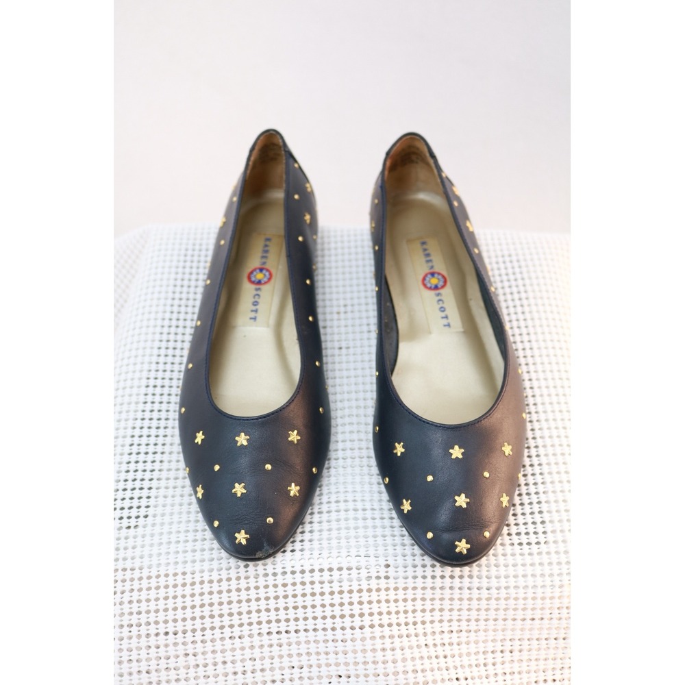 Karen Scott Flats Womens 7M Navy Polly Star Studded Leather Pointed Toe Wedge